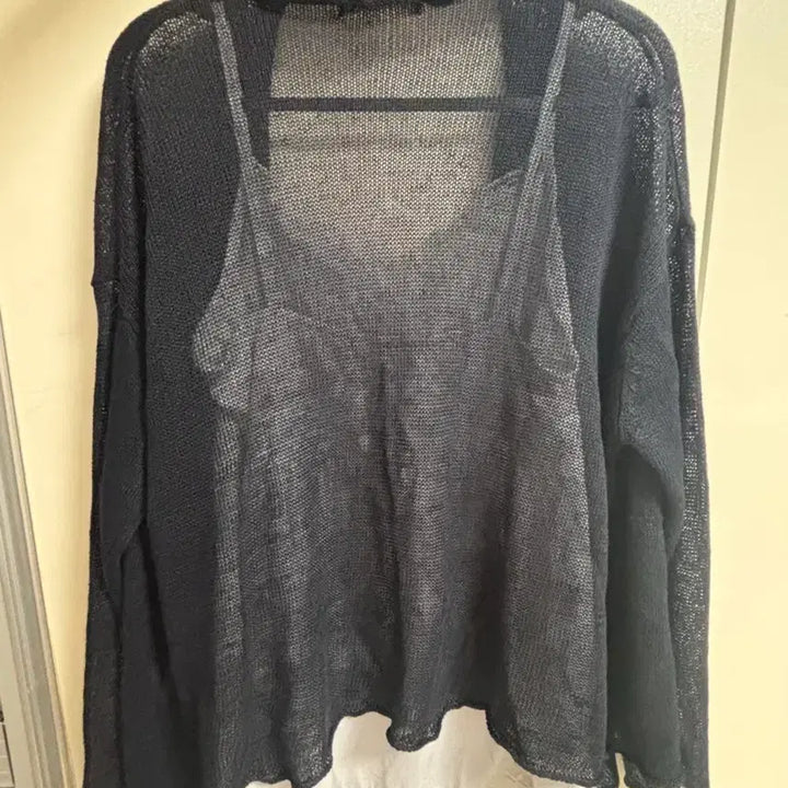 [BUNJANG] Vintage Navy Summer Asymmetric Sheer Cardigan / 빈티지 네이비 여름 언발 시스루 타이 가디건 바캉스룩