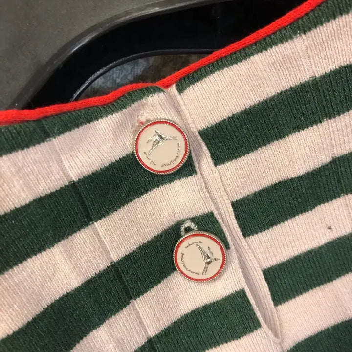 [BUNJANG] MINE Pleated Stripe Knit Top / 한섬 마인 MINE 플리츠 주름 스트라이프 니트 탑