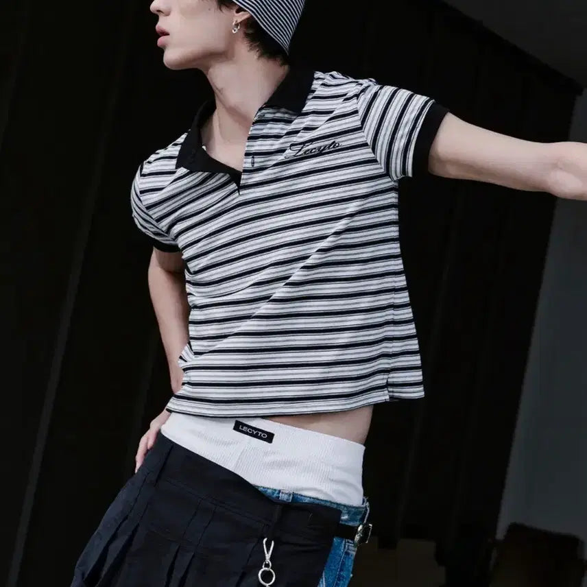 [BUNJANG] Recito Mirage Multi Stripe PK T-Shirt (White, Free Size) / 레씨토 스트라이프 반팔 티셔츠 PK 새상품 선착순 세일(가격내림)