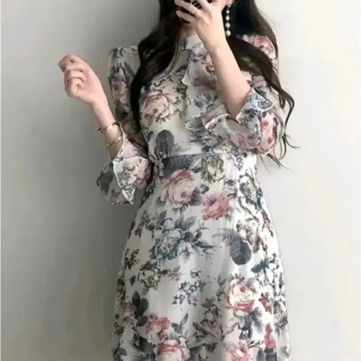 [BUNJANG] Flower Frill Dress / 가나다란 플라워 프릴원피스