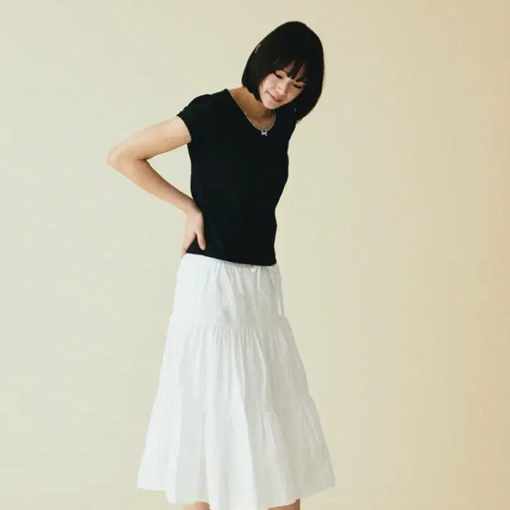 [BUNJANG] Tiered Long Skirt (Black/White) / 곤니치와봉쥬르 셔링 스커트 블랙, 화이트 (티어드 롱스커트)