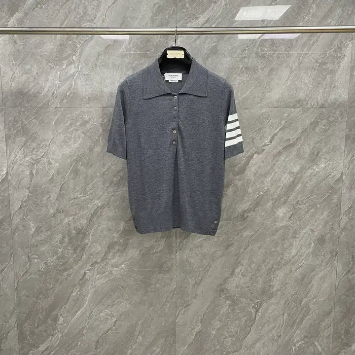 [BUNJANG] Thom Browne 4-Bar Fine Merino Wool Open Collar Short Sleeve Knit - Women&