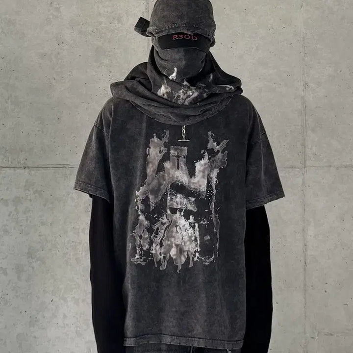 [BUNJANG] Roaring Raft Crusader Oversized T-Shirt Washed Black L / 로어링라드 십자군 오버 티셔츠 워시드 블랙 L
