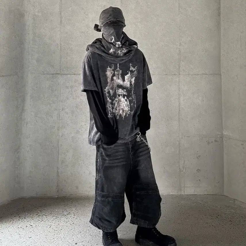 [BUNJANG] Roaring Raft Crusader Oversized T-Shirt Washed Black L / 로어링라드 십자군 오버 티셔츠 워시드 블랙 L