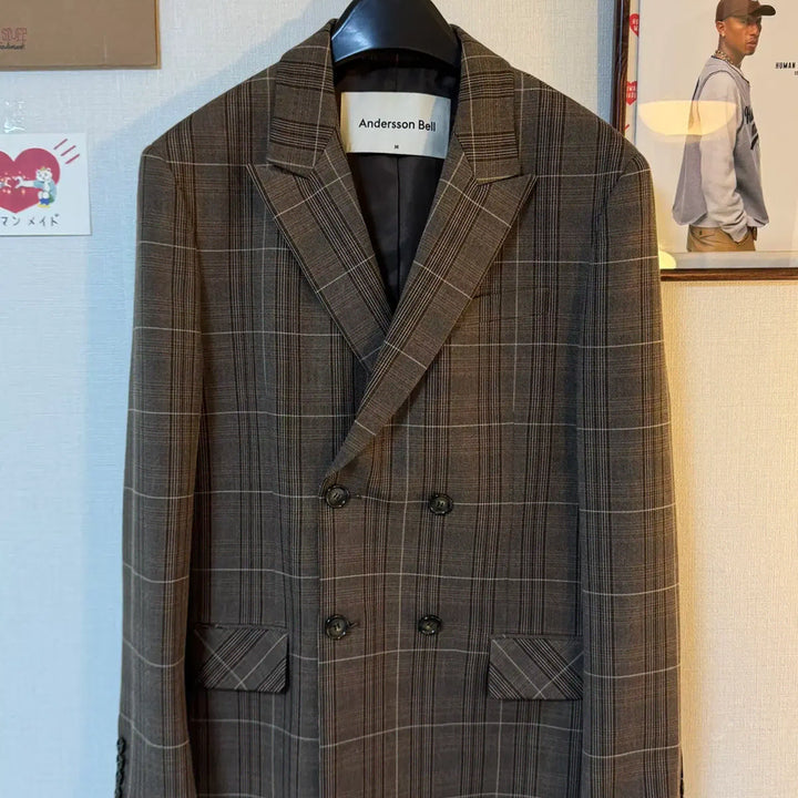 [BUNJANG] Andersson Bell Athens Check Double-Breasted Jacket Brown / (M)앤더슨벨 아테네 체크 더블 브레스트 자켓 브라운
