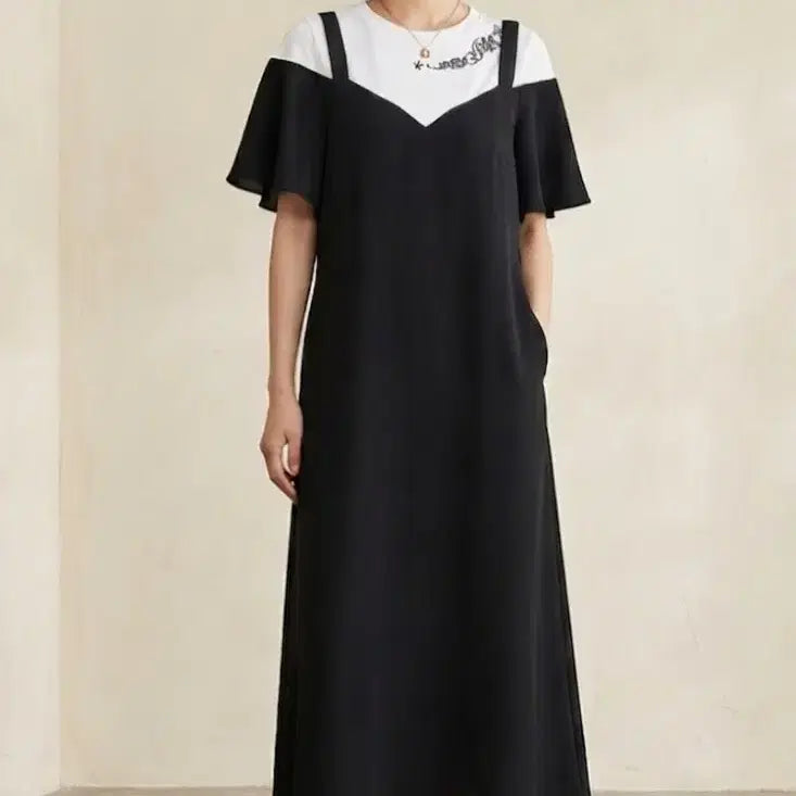 [BUNJANG] Egoist 2023 Suspender Color-Block Long Dress / (55)에고이스트 2023년 서스펜더 배색 롱 원피스
