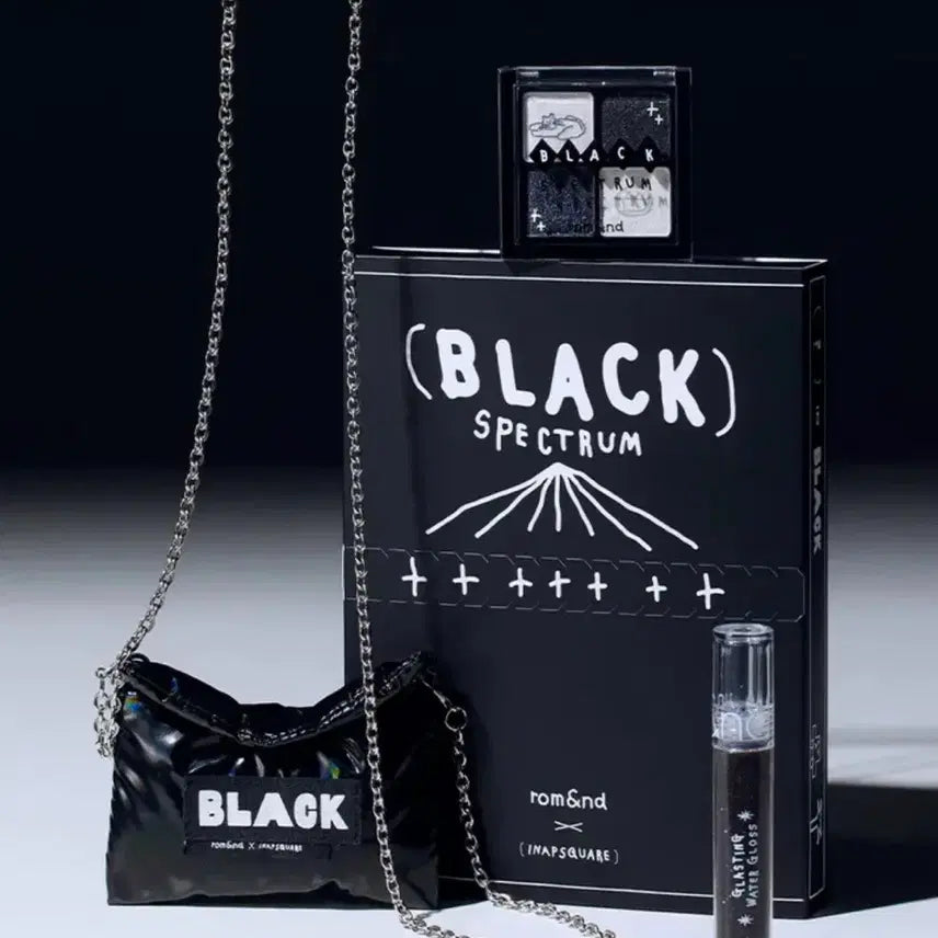 [BUNJANG] Rom&amp;nd INAPI Square Black Spectrum Box Eyeshadow Palette + Lip Gloss + Mini Bag Set / 롬앤 이나피 블랙 스펙트럼 박스 섀도우 팔레트 + 립글로스 + 미니백