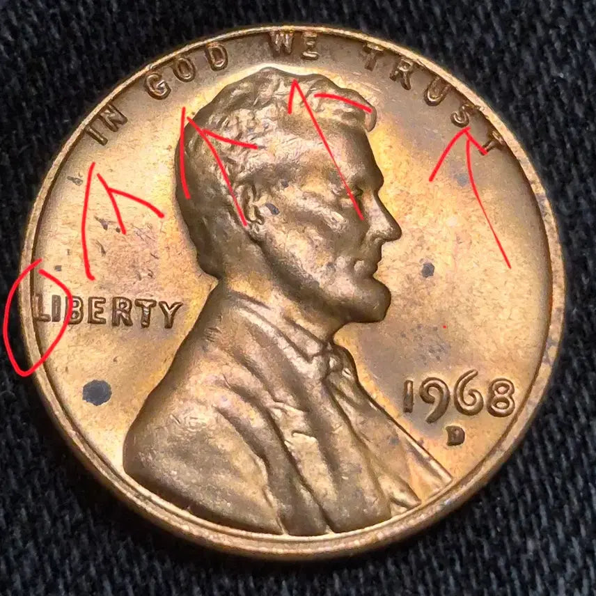 [BUNJANG] 1968 D Lincoln Cent Off-Center Strike Error Coin - Uncirculated / 1968년D 링컨 센트 오프센터 L자 붙음  뒷면 압인에러 (완전미사용)