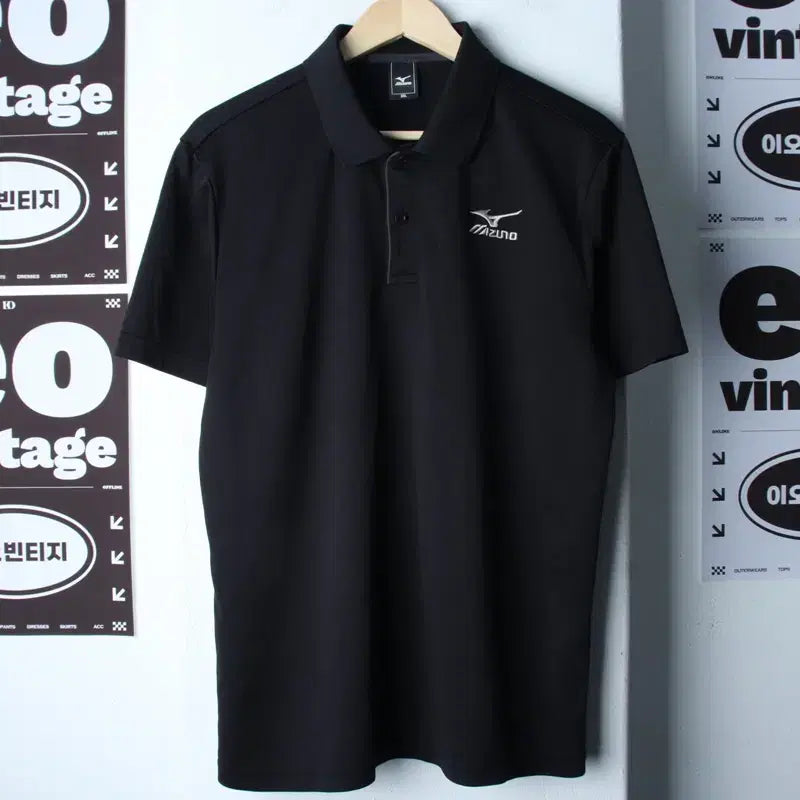 [BUNJANG] Mizuno Short-Sleeve Collar T-Shirt Big Size Functional Black / (2XL) 미즈노 반팔 카라 티셔츠 빅사이즈 기능성 블랙-8342