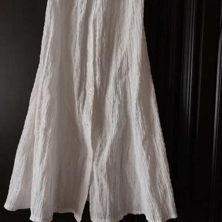 [BUNJANG] White Puff Sleeve Button Midi Dress / 화이트 퍼프 소매 단추 원피스
