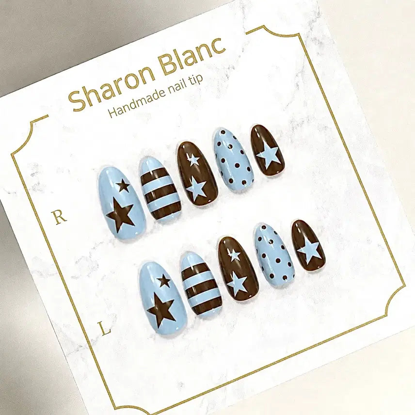 [SOLD OUT] 스카이 블루 &amp; 브라운 별 네일팁 / 15종 쉐입