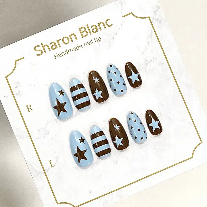 [SOLD OUT] 스카이 블루 &amp; 브라운 별 네일팁 / 15종 쉐입