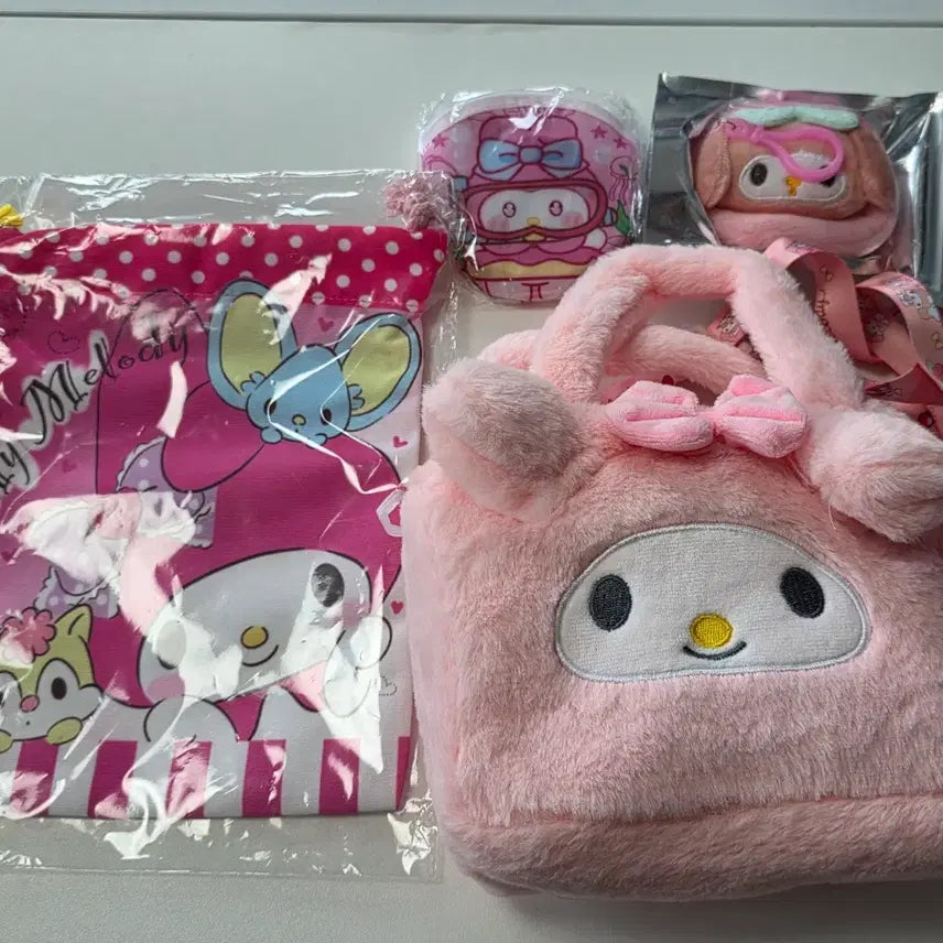 [BUNJANG] My Melody String Pouch, Coin Pouch, and Stickers Bundle Set / 마이멜로디 새상품 일괄 +스티커