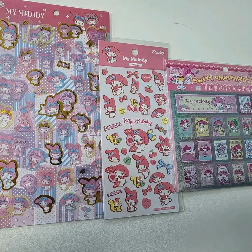 [BUNJANG] My Melody String Pouch, Coin Pouch, and Stickers Bundle Set / 마이멜로디 새상품 일괄 +스티커