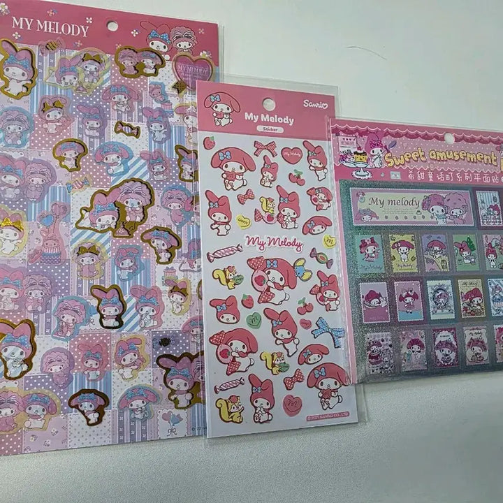 [BUNJANG] My Melody String Pouch, Coin Pouch, and Stickers Bundle Set / 마이멜로디 새상품 일괄 +스티커