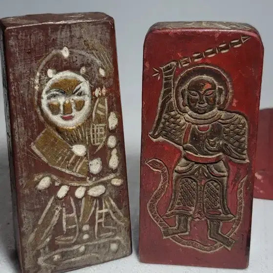 [BUNJANG] Antique Wooden Talisman Stamp with Five Thunder Spirit Engravings / 옛낳 부적목판.패찰.총5점