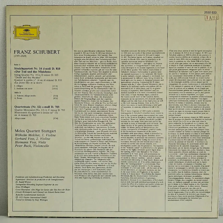 [BUNJANG] Schubert - Death and the Maiden Melos Quartett Violin LP / 슈베르트- 죽음과 소녀 멜로 스 콰르텟 바이올린 LP