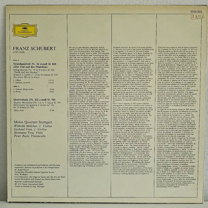 [BUNJANG] Schubert - Death and the Maiden Melos Quartett Violin LP / 슈베르트- 죽음과 소녀 멜로 스 콰르텟 바이올린 LP