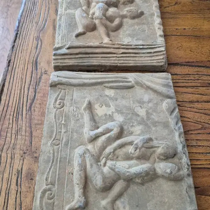 [BUNJANG] Antique Relief Carving Panel Pair - Fertility and Marital Harmony / 춘화 부조 조각판