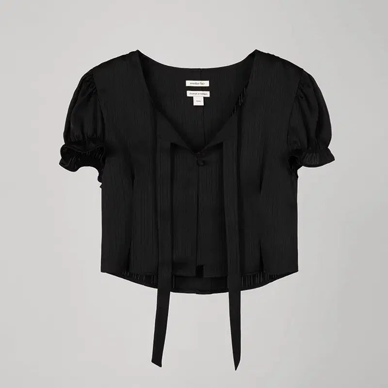[SOLD OUT] 오버듀플레어 스트라이프 자카드 크롭 블라우스 블랙 2