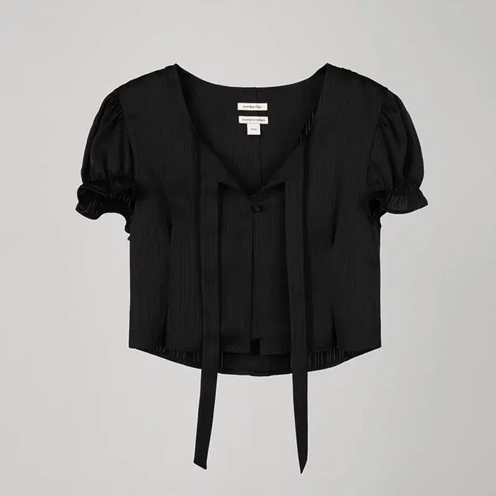 [SOLD OUT] 오버듀플레어 스트라이프 자카드 크롭 블라우스 블랙 2