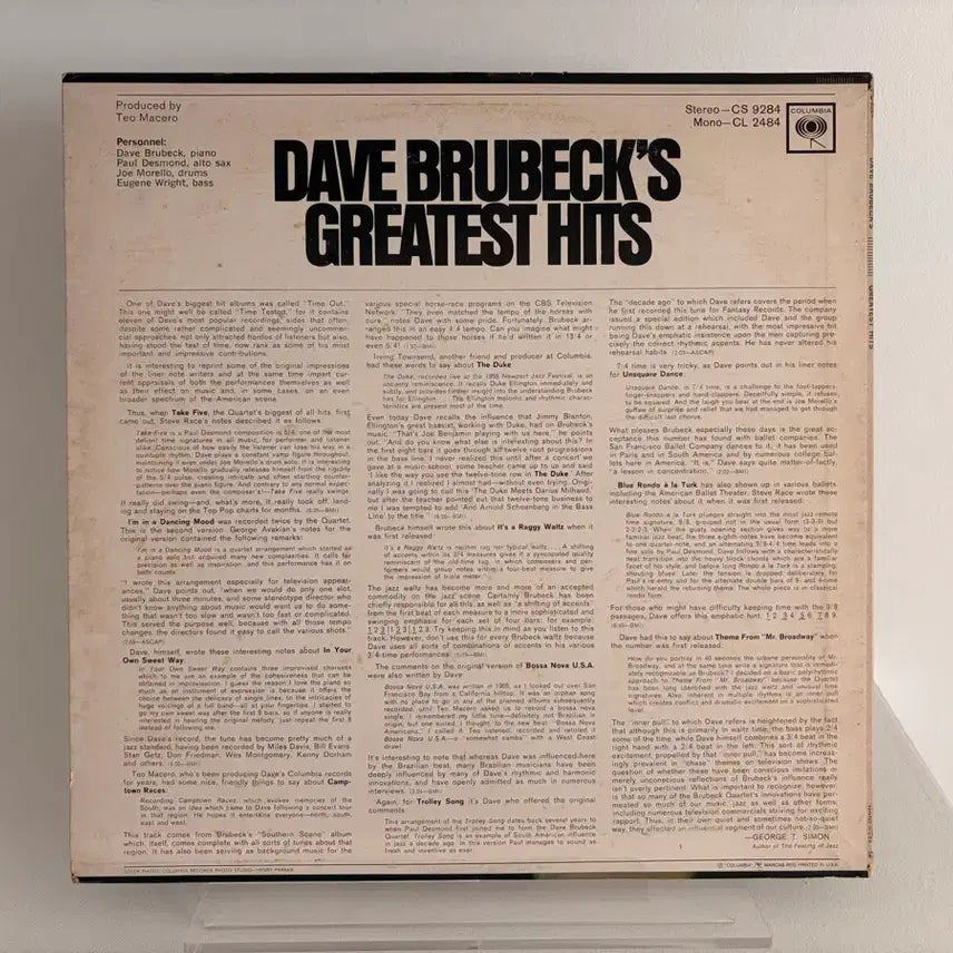 [BUNJANG] Dave Brubeck Take Five Greatest Hits LP Vinyl Record / Take Five 데이브 브루벡 GREATEST HITS LP 레코드