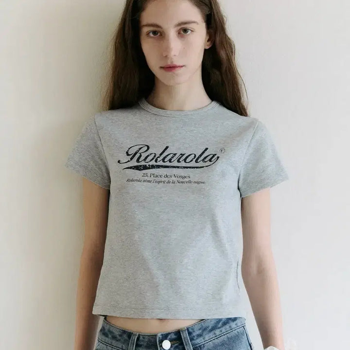 [BUNJANG] Rolarola Vintage Crack Logo T-shirt Grey M Jang Wonyoung / 로라로라 빈티지 크랙 로고 티셔츠 그레이 m 장원영 무신사