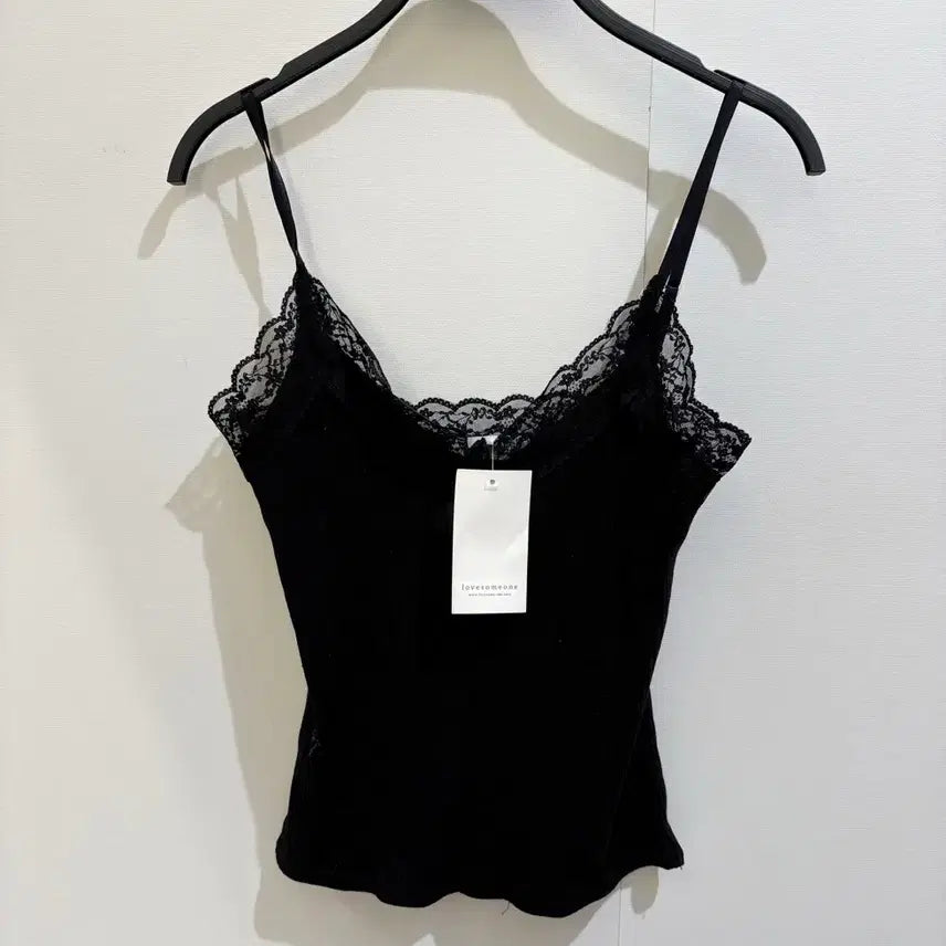 [BUNJANG] Lovesomeone Lace Ribbed Camisole Black / 러브썸원 자체제작 레이스 골지 나시 블랙 44-66 새상품