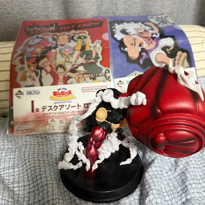 [BUNJANG] One Piece Luffy Gear 4 Figure &amp; Lottery L-Shaped File Set / (일괄)원피스 루피 기어4피규어 +쿠지 L자 파일 2종