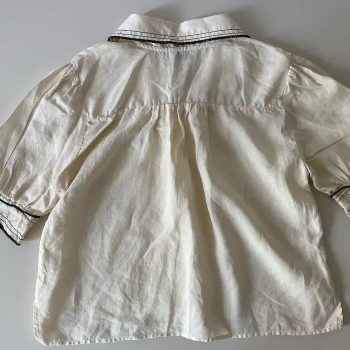 [BUNJANG] Plain Color Block Collar Blouse / 플레인 크림색 배색 카라 블라우스
