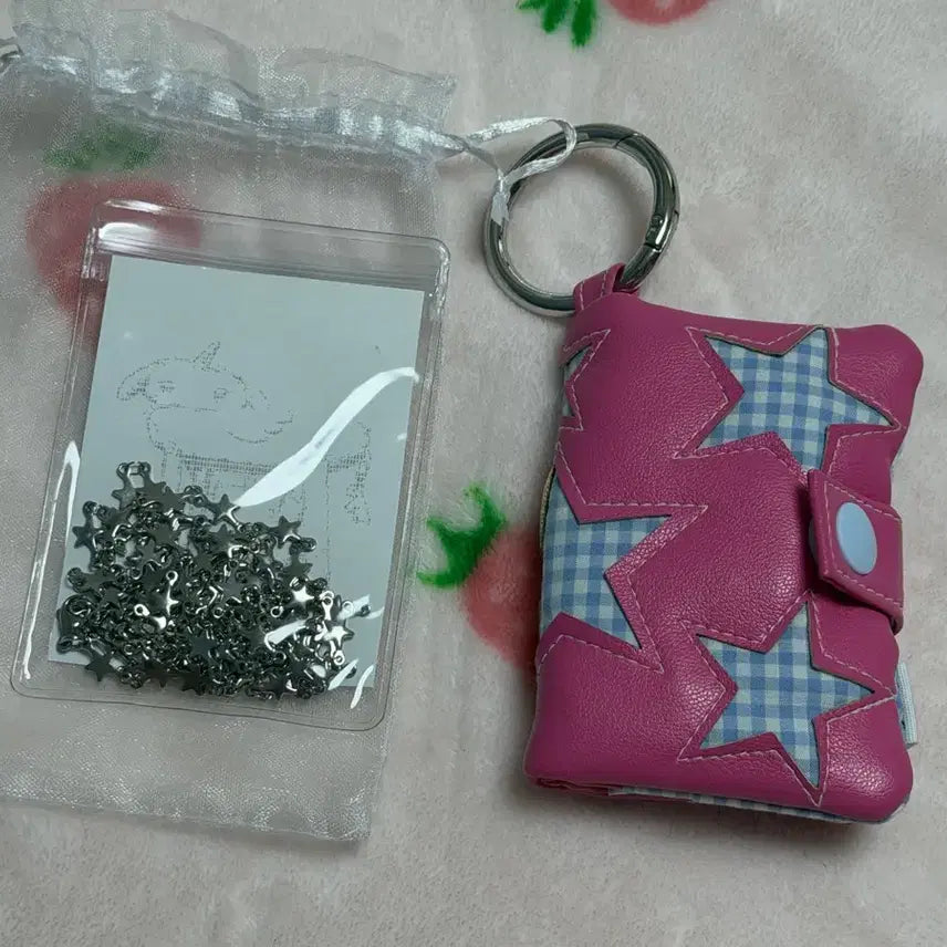 [BUNJANG] Puffybookclub Gingham Star Cardholder Pink with Little Star Chain / 퍼피북클럽 카드지갑 깅엄스타 핑크 리틀스타체인 미사용 일괄