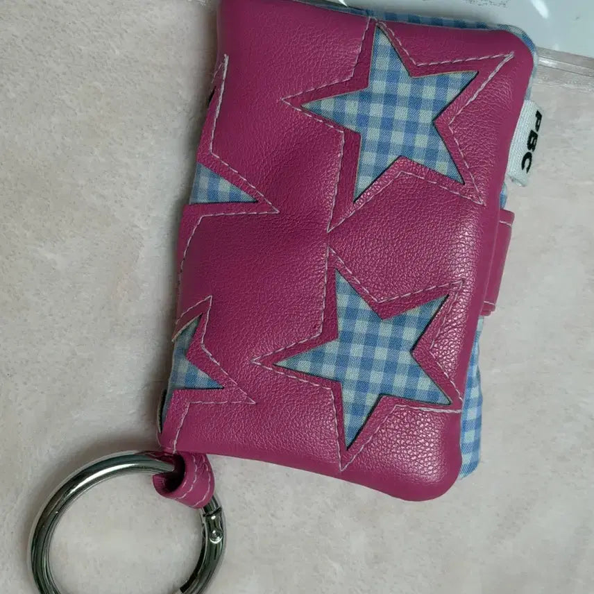 [BUNJANG] Puffybookclub Gingham Star Cardholder Pink with Little Star Chain / 퍼피북클럽 카드지갑 깅엄스타 핑크 리틀스타체인 미사용 일괄