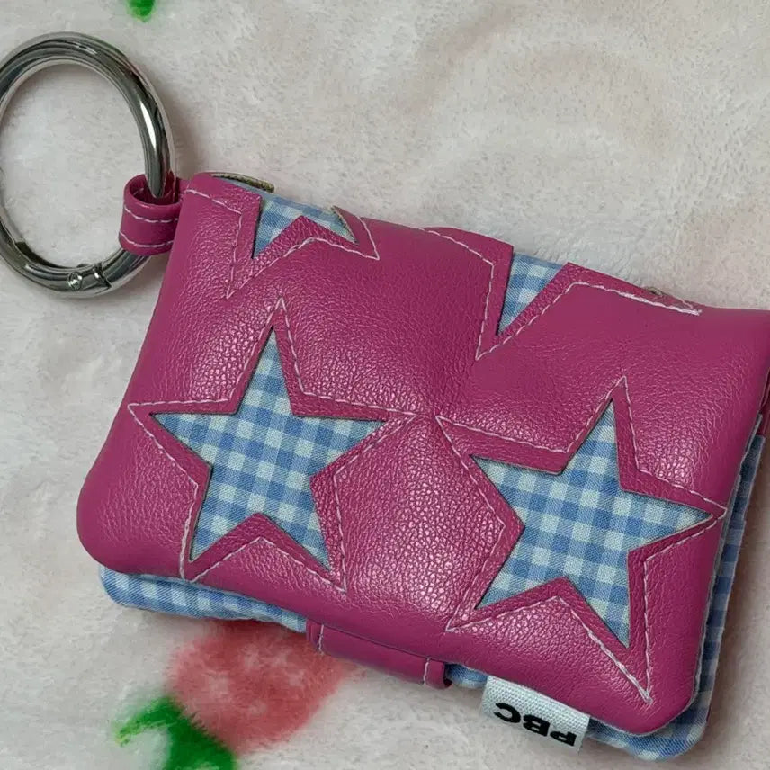 [BUNJANG] Puffybookclub Gingham Star Cardholder Pink with Little Star Chain / 퍼피북클럽 카드지갑 깅엄스타 핑크 리틀스타체인 미사용 일괄
