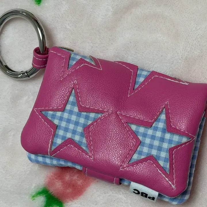 [BUNJANG] Puffybookclub Gingham Star Cardholder Pink with Little Star Chain / 퍼피북클럽 카드지갑 깅엄스타 핑크 리틀스타체인 미사용 일괄