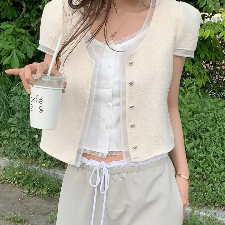 [SOLD OUT] 새상품) 모던로브 이프유 트위드 블라우스 자켓 아이보리