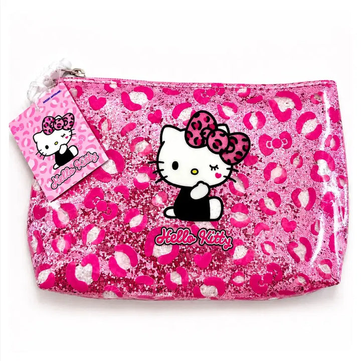 [BUNJANG] Sanrio Hello Kitty Leopard Pink Glitter PVC Pouch / 산리오 헬로키티 호피 핑크 반짝반짝 글리터 pvc 파우치