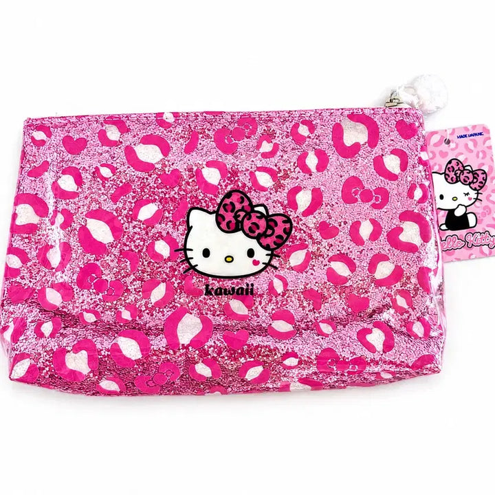 [BUNJANG] Sanrio Hello Kitty Leopard Pink Glitter PVC Pouch / 산리오 헬로키티 호피 핑크 반짝반짝 글리터 pvc 파우치