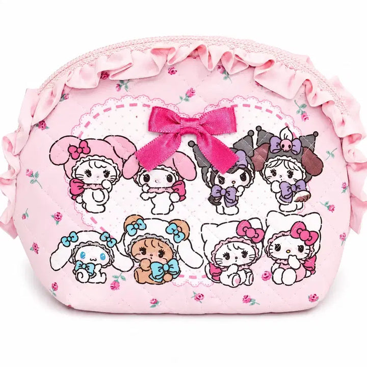 [BUNJANG] Sanrio Original Miko Illustration Collaboration Quilting Frill Pouch / 일본가) 산리오 오리지널 미코 일러스트레이션 콜라보 퀼팅 프릴 파우치