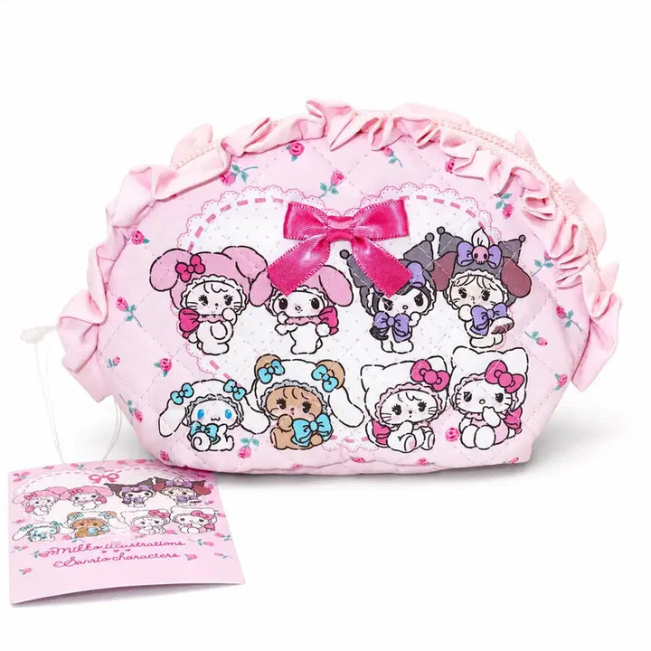 [BUNJANG] Sanrio Original Miko Illustration Collaboration Quilting Frill Pouch / 일본가) 산리오 오리지널 미코 일러스트레이션 콜라보 퀼팅 프릴 파우치