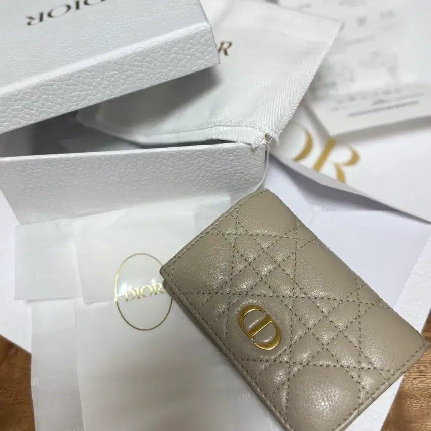 [BUNJANG] Dior Caro Glace Calfskin Card Holder Powder Beige / 디올 카드지갑 풀박스