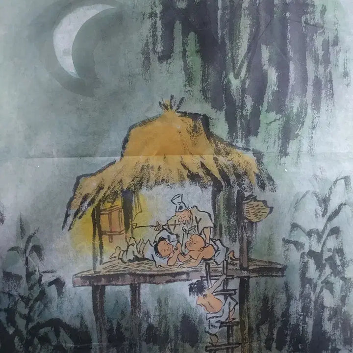 [BUNJANG] Yeon Se-hee Traditional Genre Painting: "Elderly Man with Children under the Moonlit Night" / 전통 수묵화 그림 작품