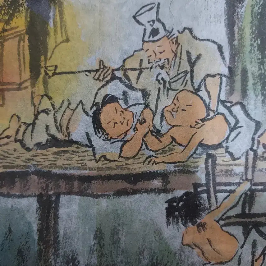 [BUNJANG] Yeon Se-hee Traditional Genre Painting: "Elderly Man with Children under the Moonlit Night" / 전통 수묵화 그림 작품