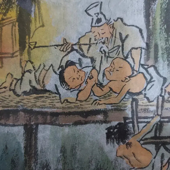 [BUNJANG] Yeon Se-hee Traditional Genre Painting: "Elderly Man with Children under the Moonlit Night" / 전통 수묵화 그림 작품