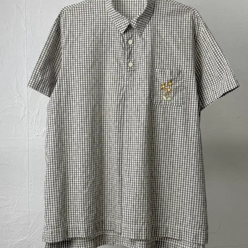 [BUNJANG] Ne Net Gingham Check Half Button Shirt / Ne net 깅엄 체크 하프 버튼 셔츠