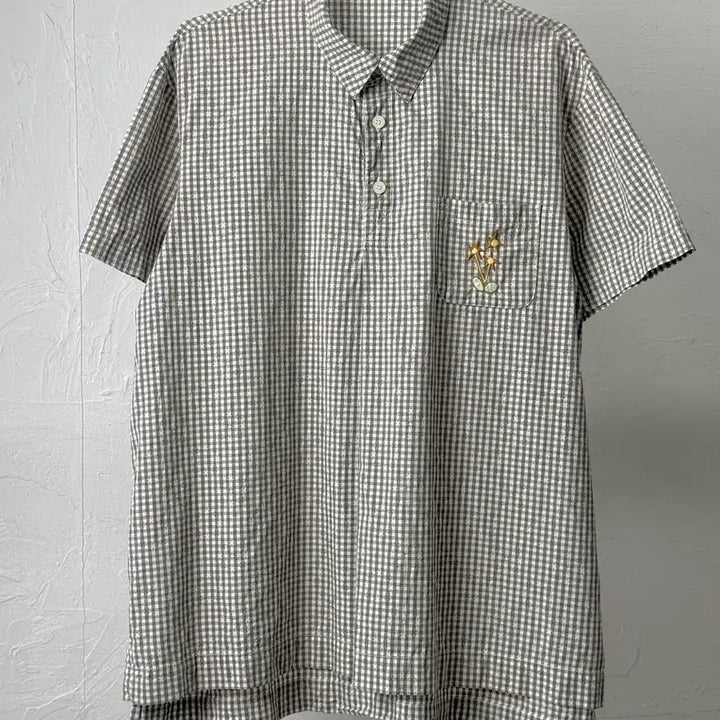 [BUNJANG] Ne Net Gingham Check Half Button Shirt / Ne net 깅엄 체크 하프 버튼 셔츠