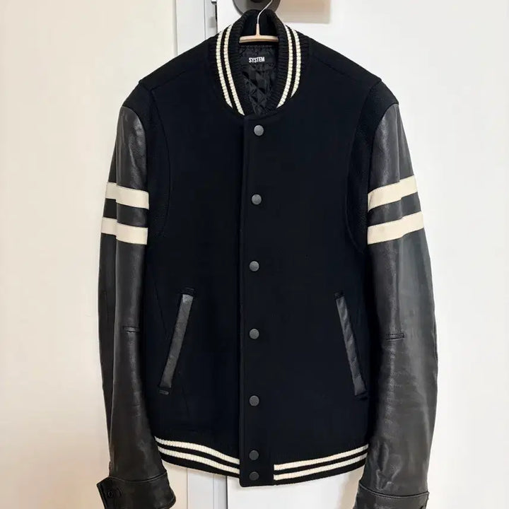 [BUNJANG] SYSTEM Black Leather Varsity Stadium Jacket Size 95 / 시스템(SYSTEM)블랙 레더 바시티 스타디움 자켓 95사이즈