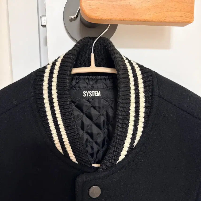 [BUNJANG] SYSTEM Black Leather Varsity Stadium Jacket Size 95 / 시스템(SYSTEM)블랙 레더 바시티 스타디움 자켓 95사이즈