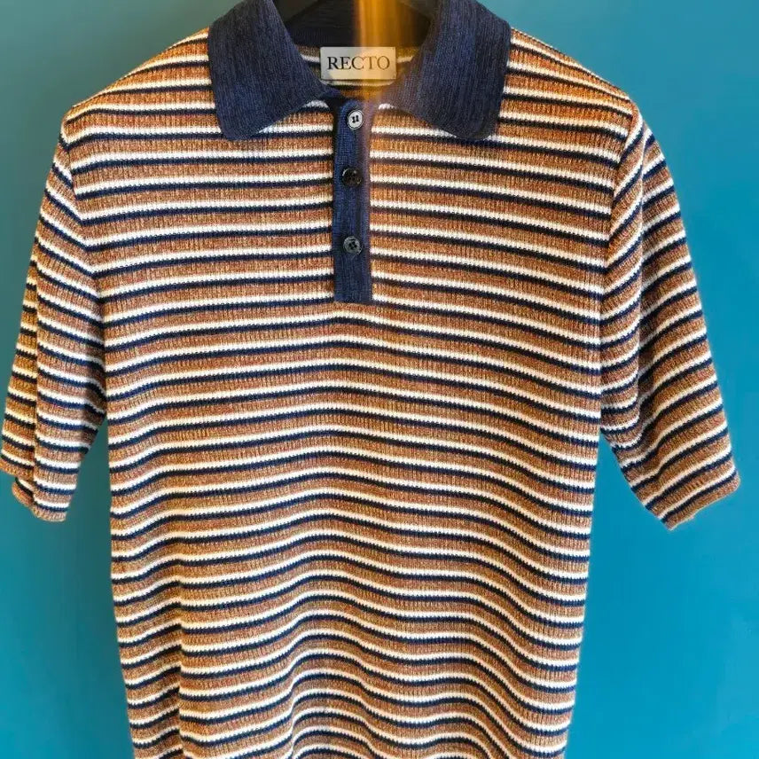 [BUNJANG] RECTO Striped Knit Polo Shirt / RECTO 스트라이프 니트 폴로 셔츠