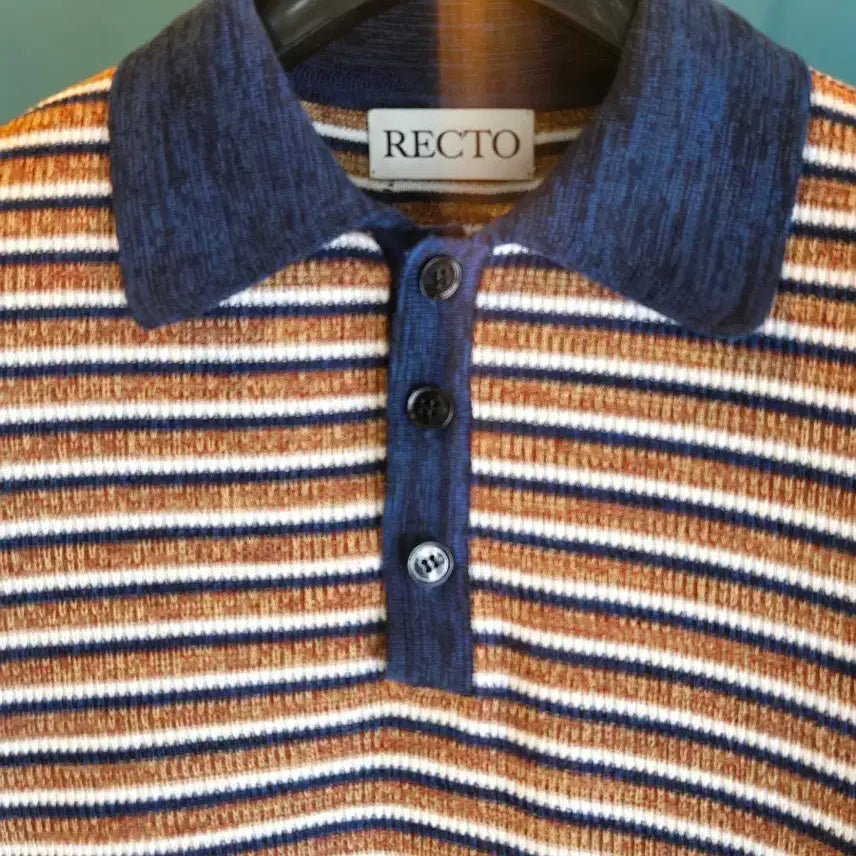 [BUNJANG] RECTO Striped Knit Polo Shirt / RECTO 스트라이프 니트 폴로 셔츠