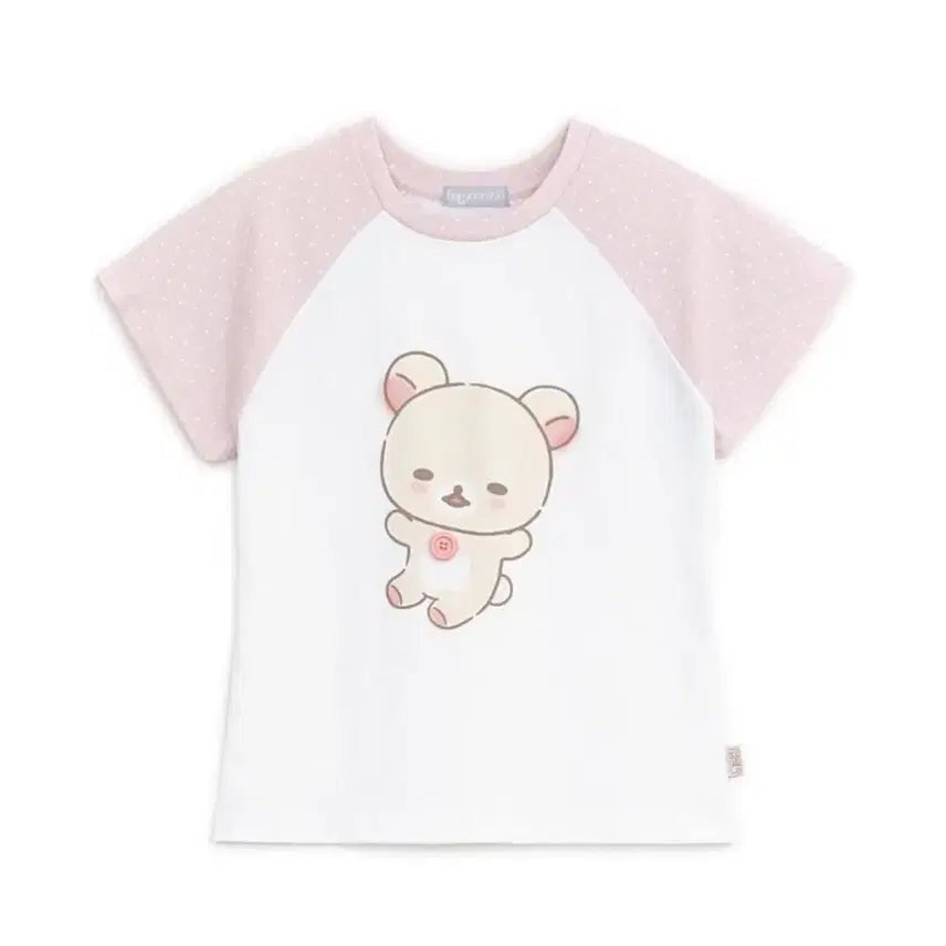 [BUNJANG] Hug Yourskin Corilakkuma Dot Reglan Run Tee White Pink / 허그유어스킨 코리락쿠마 도트 레글 런 티 화이트 핑크